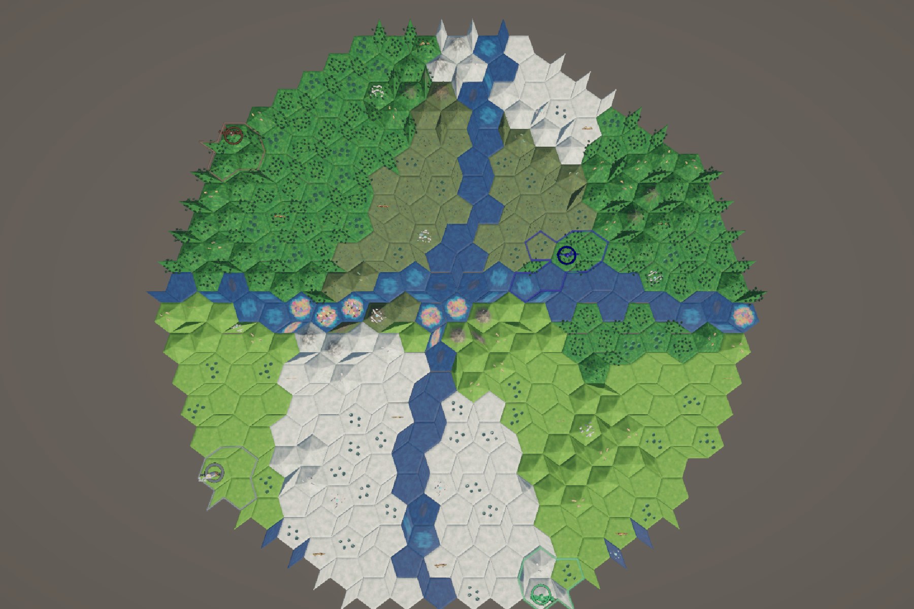 A Lakes map: mostly land broken up by lakes and rivers